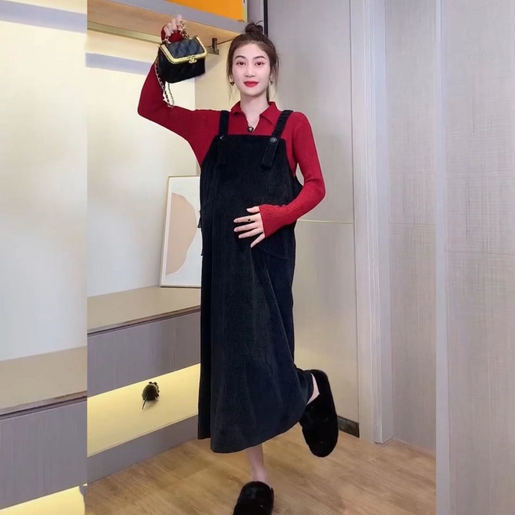 Set Áo Thun Dài Tay Cổ Bẻ + Quần Dài Thời Trang Cho Bà Bầu