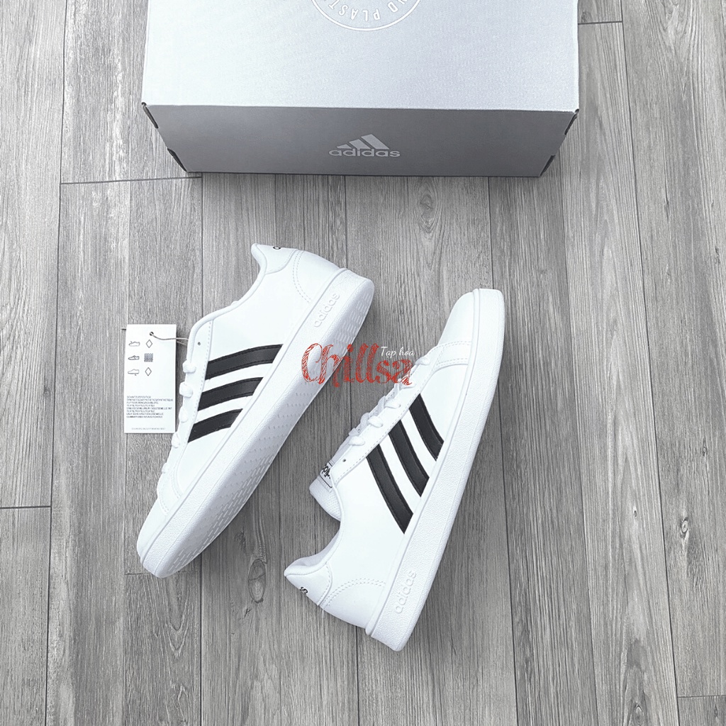 Giày Adidas Grand Court EF0103 - GW6511 phối màu trắng sọc đen đơn giản mang đi học hoặc đi du lịch.