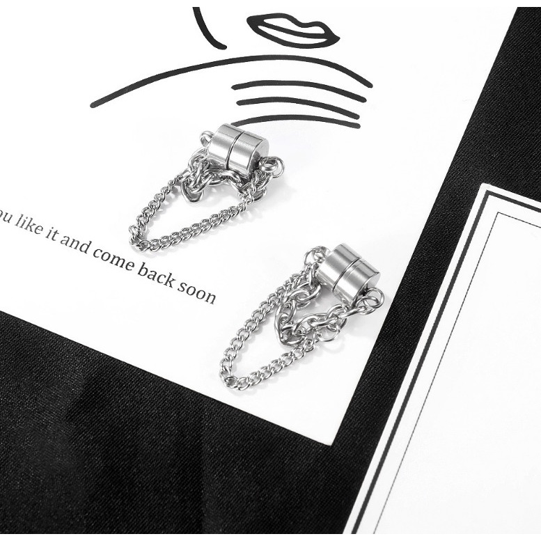 Bông Tai Nam Châm Dây Đeo Chéo Unisex Ko Cần Bấm Lỗ Tai Titan Ko Đen TT 3907 - 1 Cái