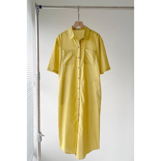 :Váy đi biển, cổ sơ mi vàng túi ngực form suông bầu bí bon chen thoải mái cho nữ LOLLAYE