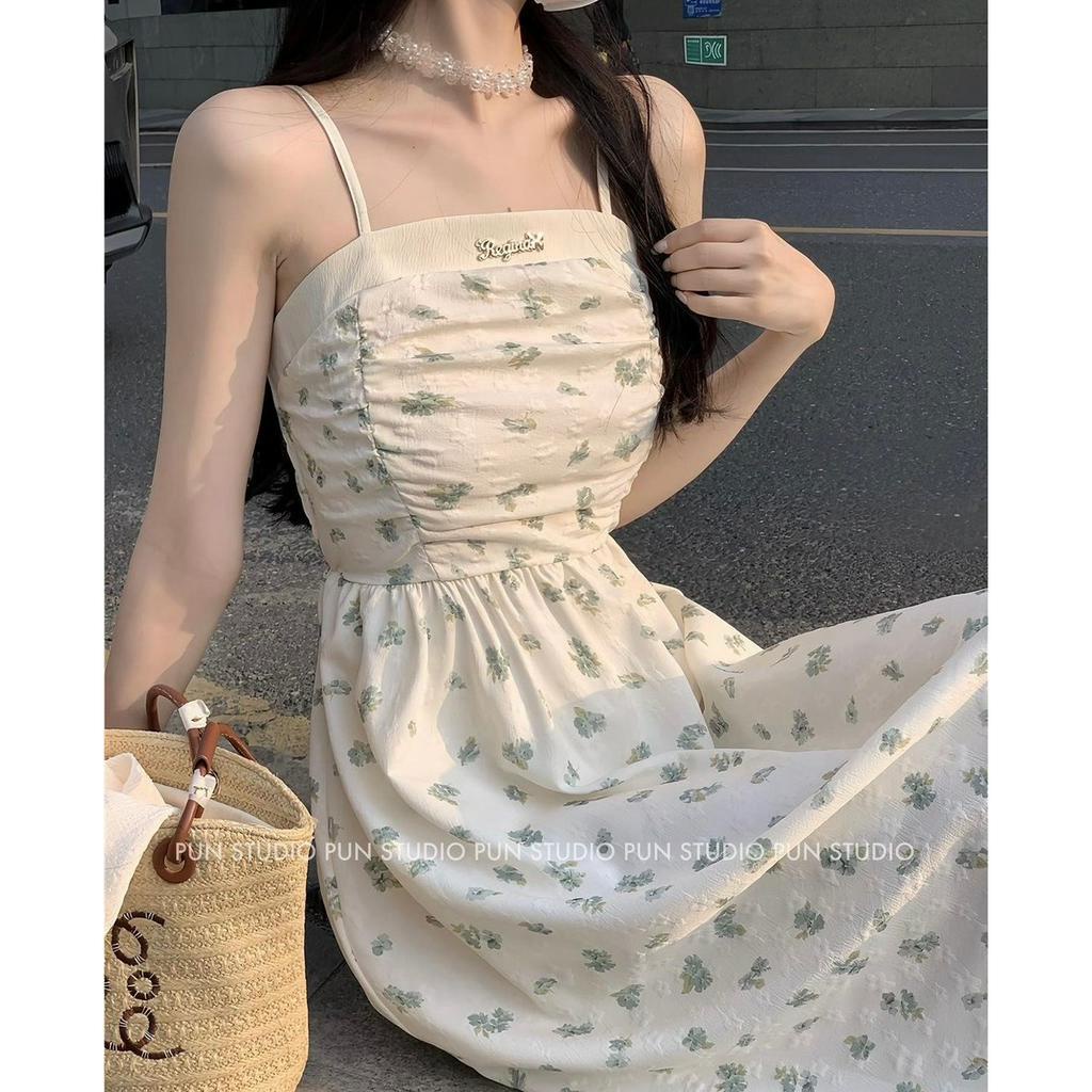 Váy 2 dây hoa nhí trắng xanh MUỐI Vay2shoanhi2348 P0/K15
