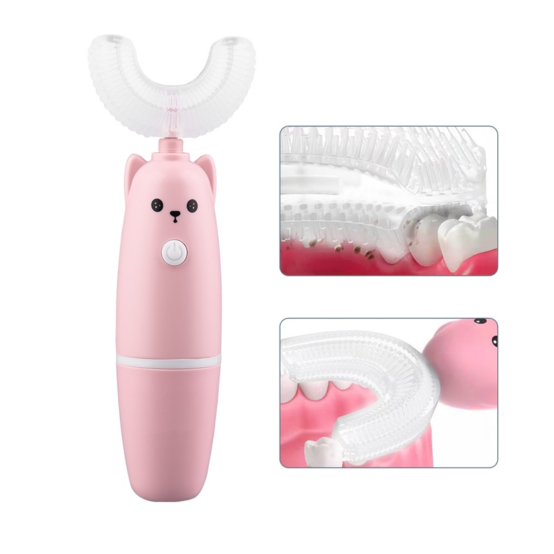 [Hàng mới về] Bộ bàn chải đánh răng điện hình chữ U từ silicon 360 độ