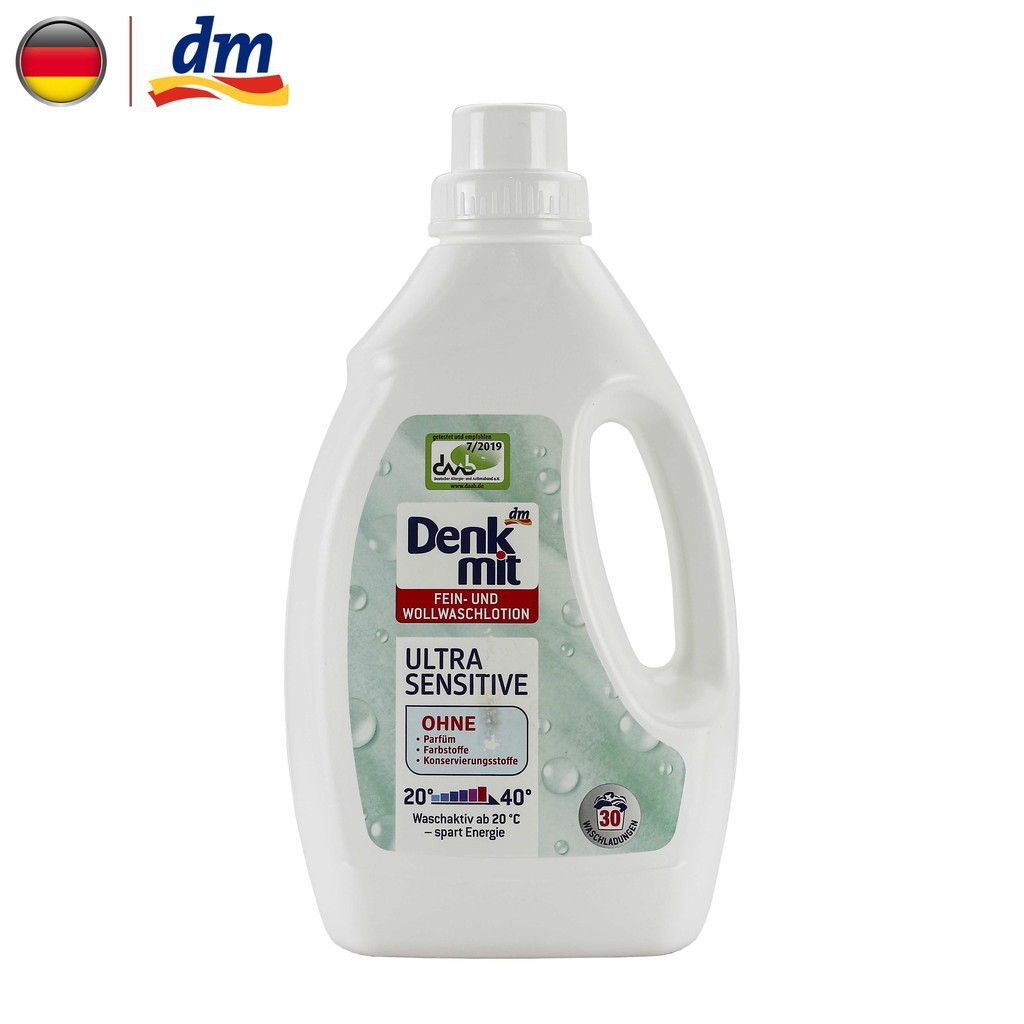 Nước giặt Denkmit Ultra Sensitive 1.5L cho da nhạy cảm làm mềm vải da, len [nhập Đức]