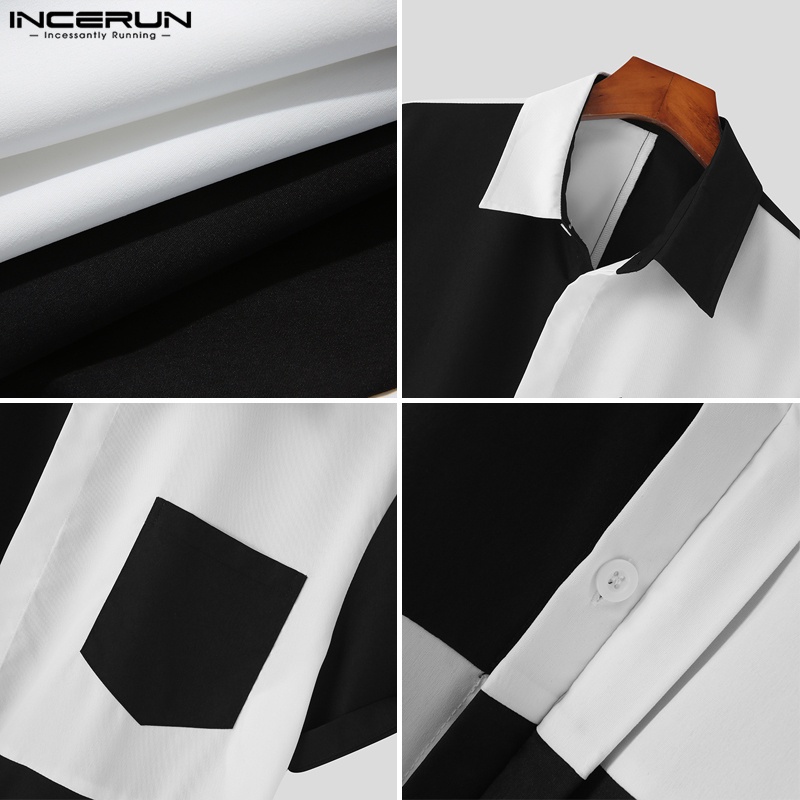 Áo sơ mi INCERUN ngắn tay phối túi thời trang đơn giản cho nam