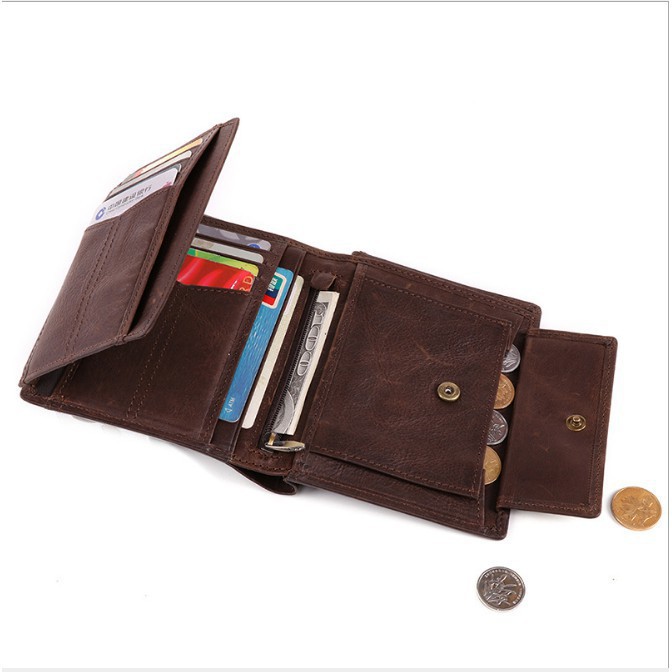 Bóp Ví Đứng Nam Da Ngựa Điên Women Wallet Genuine Bò - Nam Nữ 2077 - Bảo Hành 2 Năm -