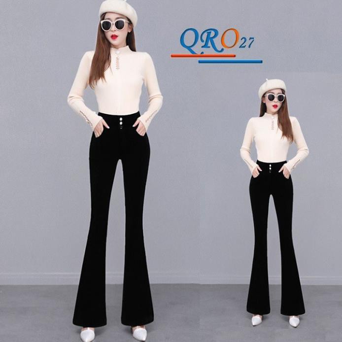 Quần jean nữ ống loe đẹp màu xanh đen thời trang hàng hiệu rosata qro27  ྇