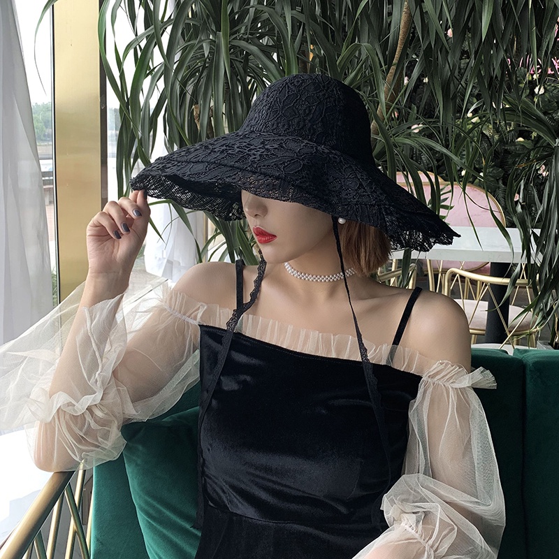 Nón Tai Bèo Phối Lưới Mỏng Vành Rộng Thời Trang Xinh Xắn Cho Nữ