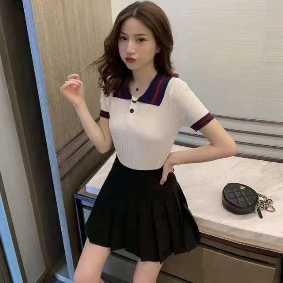 Áo Len Dệt Kim Cổ Bẻ Nút Sọc Tay Ngắn | Smide Clothing