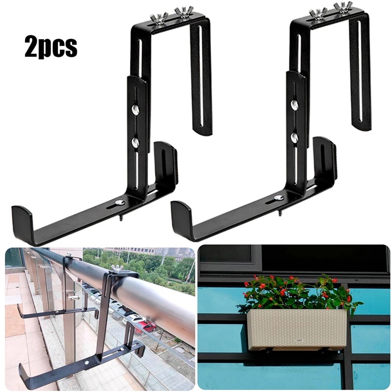 1 Cặp Giá Đỡ Chậu Cây Có Móc Treo Ban Công Bằng Sắt Có Thể Điều Chỉnh Chiều Cao