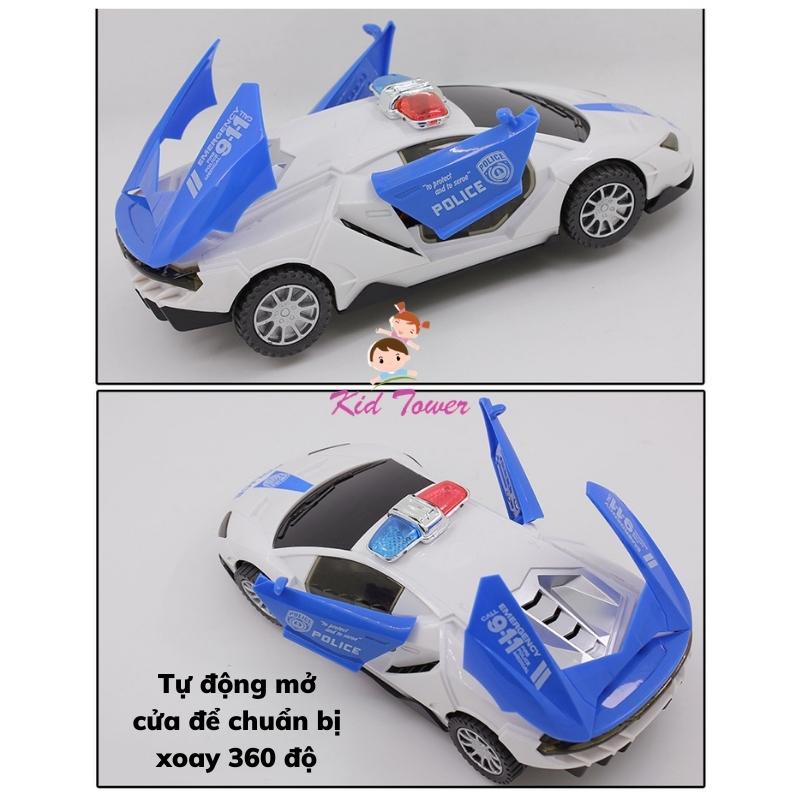 Ô tô đồ chơi cảnh sát xoay 360 tự động đánh lái có đèn có nhạc cực đẹp