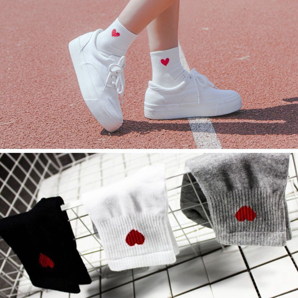 Vớ Nữ Bằng Cotton Mềm Cổ Cao Họa Tiết Trái Tim Chất Lượng Cao