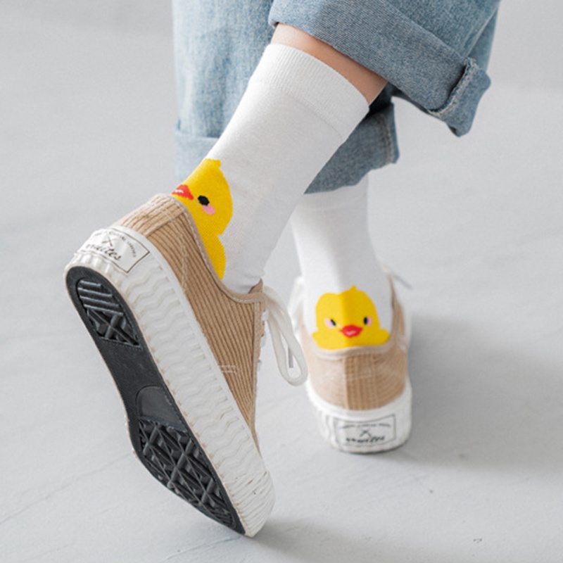 Vớ cotton mềm in hình vịt vàng dễ thương cho nữ
