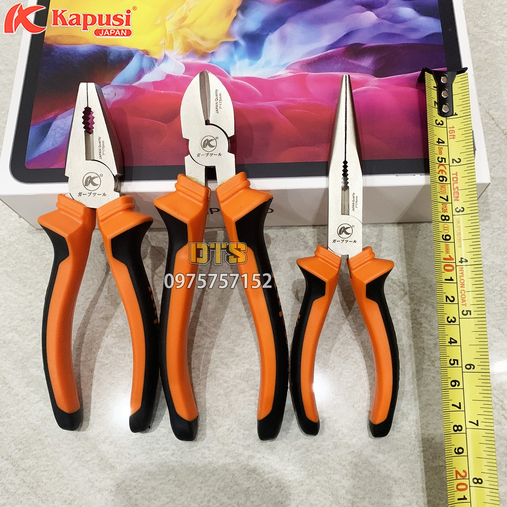 Kìm đa năng tổ hợp công nghiệp kiểu Nhật Kapusi JAPAN 7 inch, hợp kim thép Niken cao cấp, thiết kế tiết kiệm 30% lực bấm