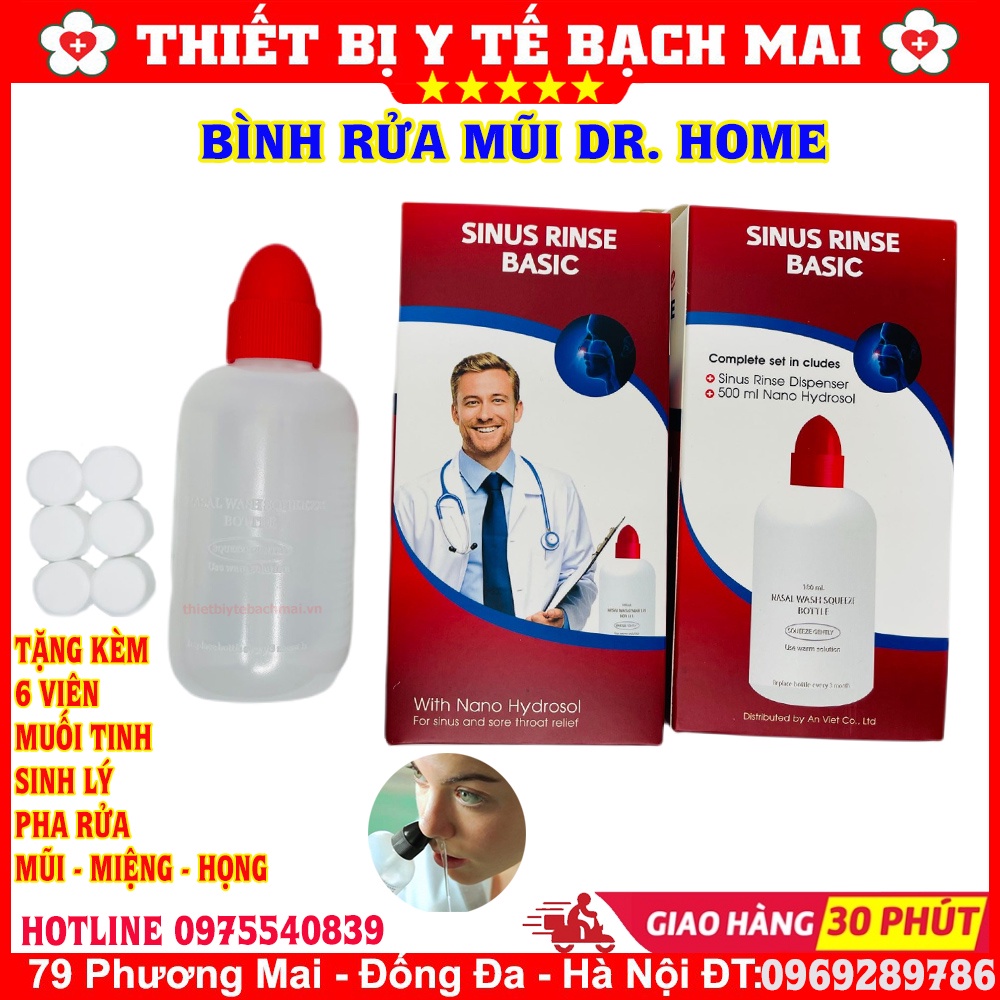 Bình Rửa Mũi Dr Home + Tặng Kèm 06 Viên Muối Sinh Lý Rửa Mũi, Miệng Họng