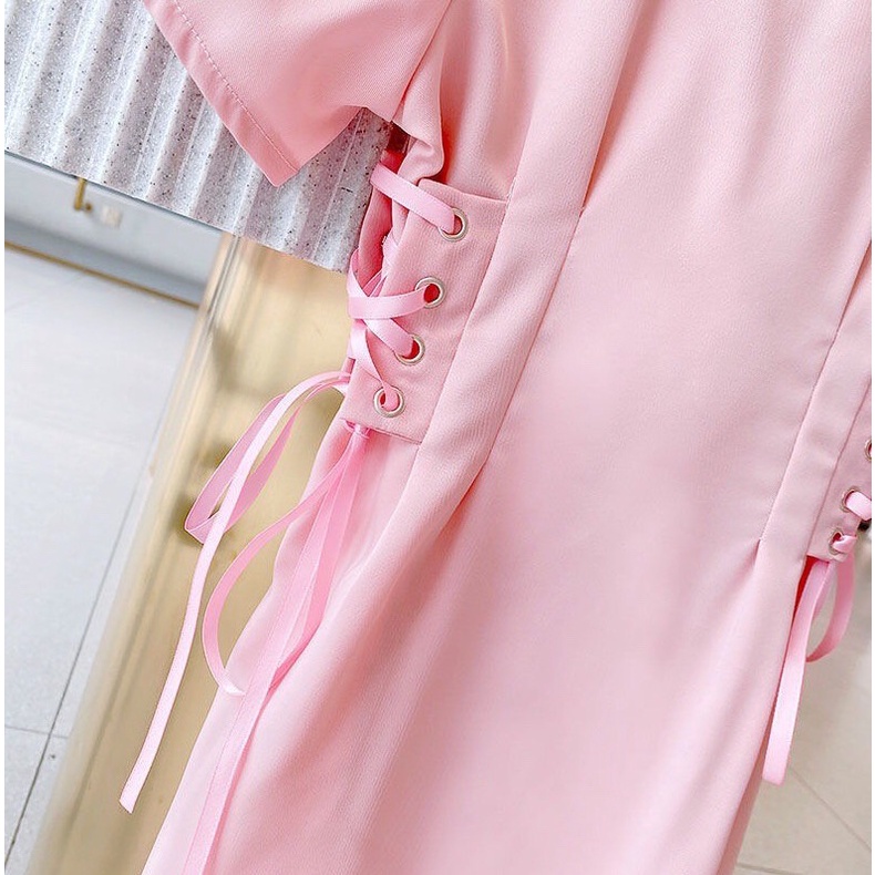 Váy bé gái phong cách Hàn quốc, size 9-28kg dáng vest có dây đan 2 bên hông cực sành điệu Hongvibaby