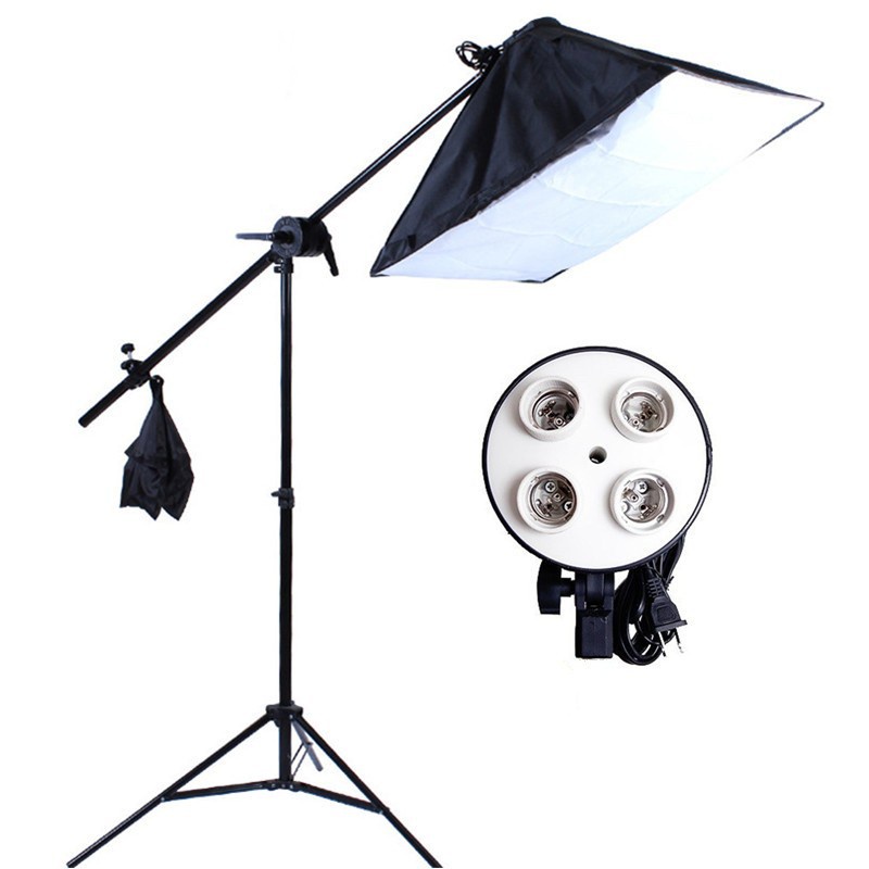 Chân đèn cao 2m - Tay boom đèn 140cm  - Softbox đèn led 4 đuôi 50 x70cm