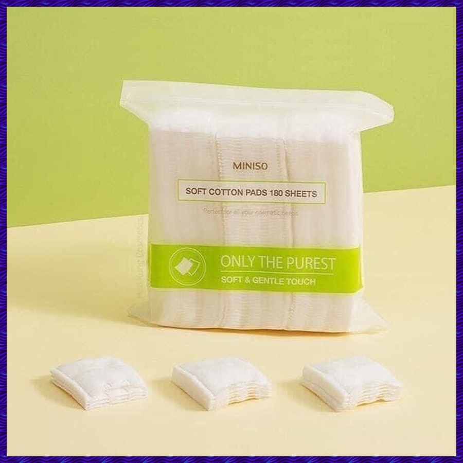 Bông Tẩy Trang Nhật Bản Miniso 180 Mếng - 100% Cotton Làm Sạch Mọi Bụi Bẩn, Bã Nhờn Và Tẩy Sạch Lớp Trang Điểm Trên Mặt