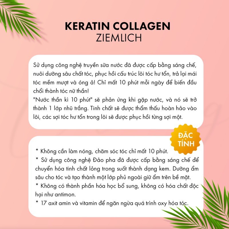 KERATIN COLLAGEN Ziemlich - Hỗ trợ phục hồi tóc nát, hư tổn, giảm xót khi nhuộm tóc