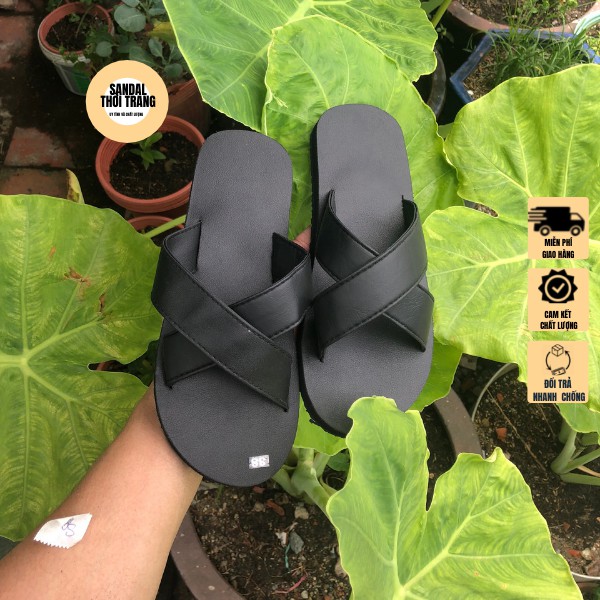 Dép sandal quai chéo nữ nam 2 màu nâu/ đen full size 30-44 sandalthoitrang