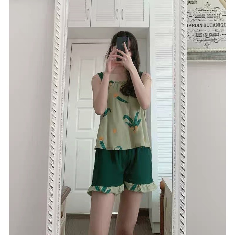 XẢ HÀNG XSU146 Bộ ngủ 2 dây thun cotton cho nữ