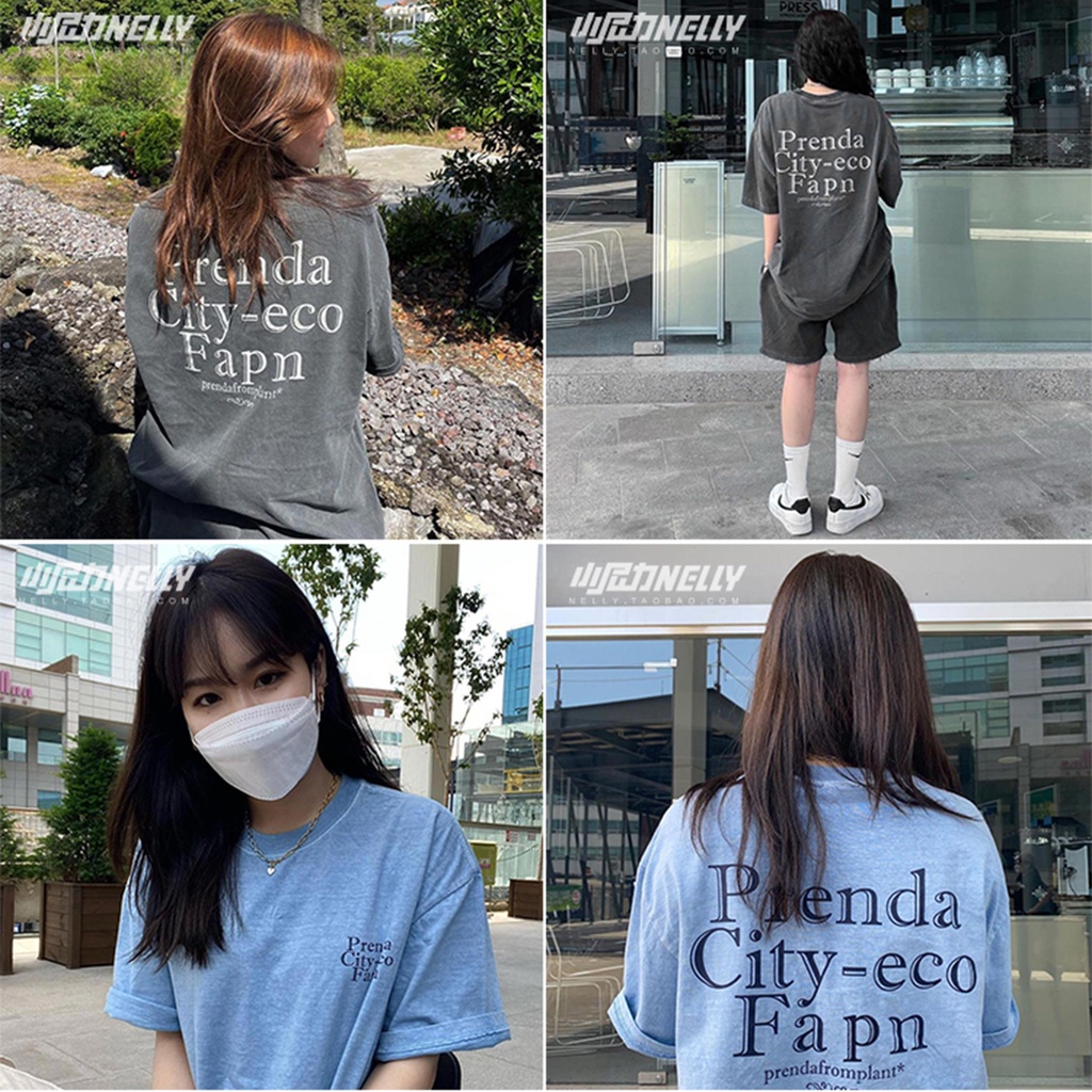 Áo phông NELLY 100% chất cotton tay lỡ dáng rộng màu xám dành cho nữ hàng có sẵn in hình PRENDA