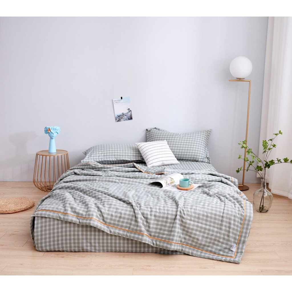 Bộ Chăn Ga Cotton 100% chăn trần bông - Cotton Đũi Nhật siêu thoáng mát