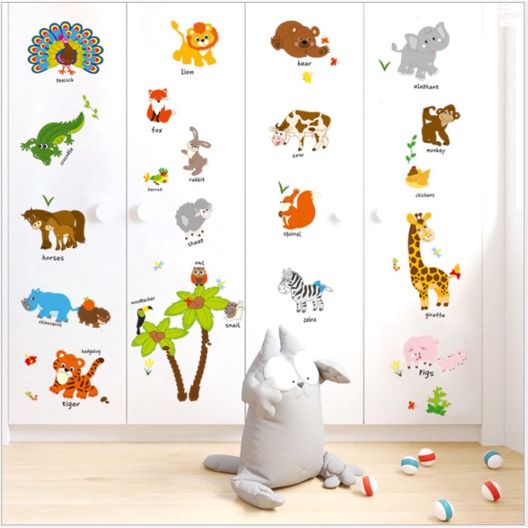 Decal dán tường trang trí - Thú tiếng anh hoạt hình