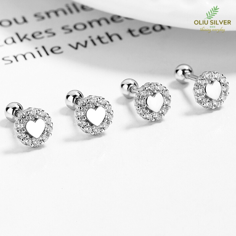 Bông Tai Bạc S925 Pendant Heart Chốt Bi Vặn Dễ Thương | Khuyên Tai Nữ Trang Sức Bạc Thời Trang