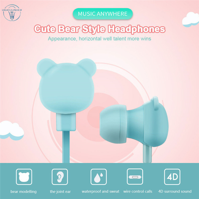 Tai Nghe Nhét Tai Đầu Cắm 3.5mm Hình Gấu Đáng Yêu