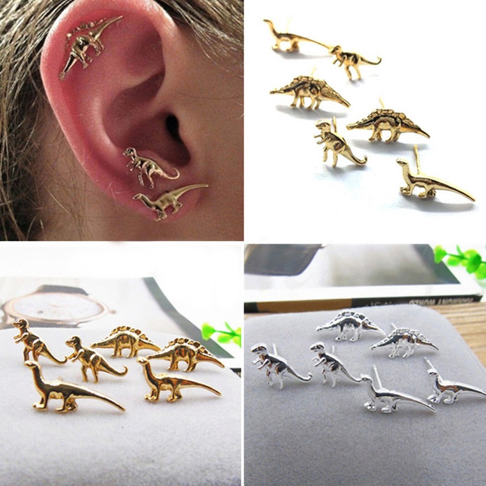 Bộ 3 đôi bông tai hợp kim hình khủng long dễ thương