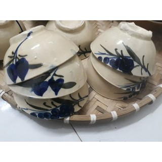 Chén sành kiểu xưa vẽ 2 bề/chén đào