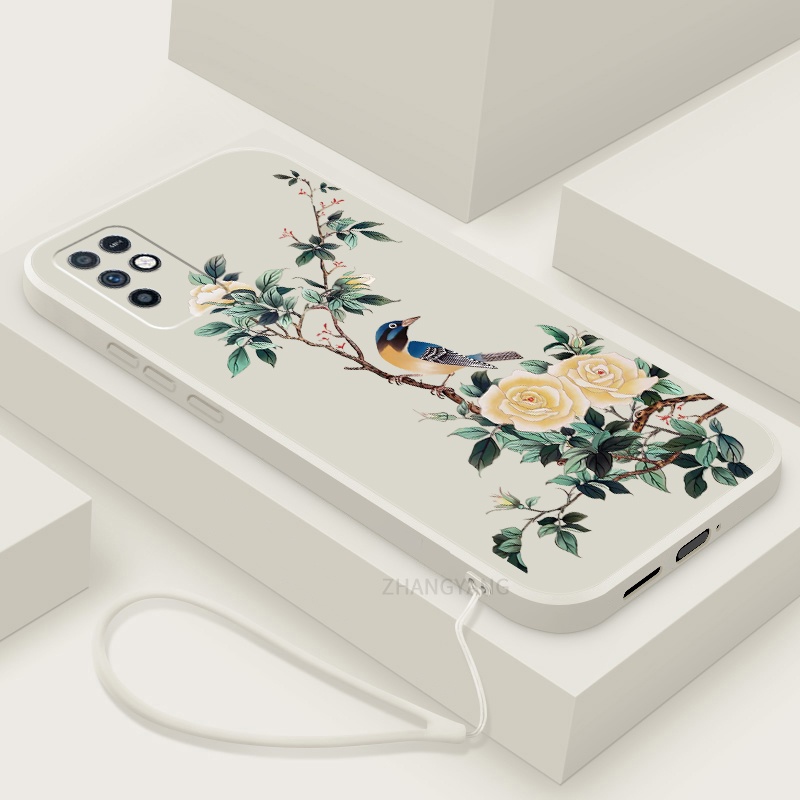 Ốp Điện Thoại TPU Mềm Họa Tiết Hoa Và Chim Có Dây Đeo Cho Infinix note 10 pro note 10 note 8