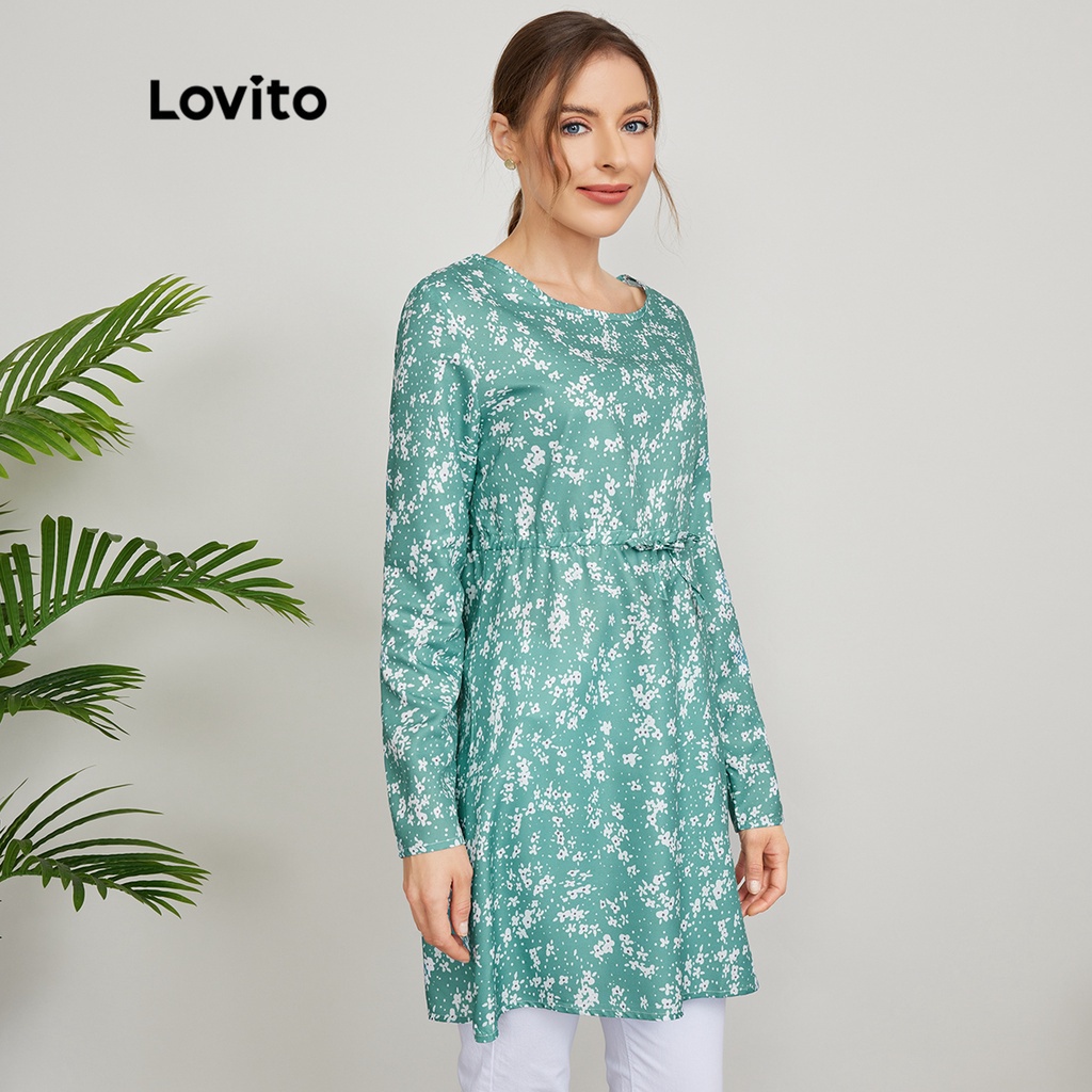 Lovito Áo dây rút hoa L24ED107 (Xanh lá cây)