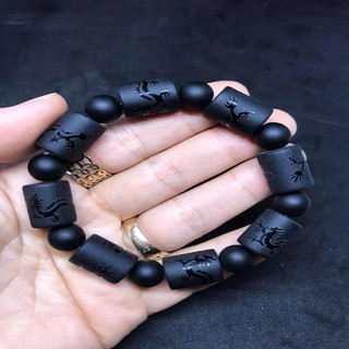 VÒNG TAY ĐỐT TRÚC ĐÁ NÚI LỬA ĐEN CHẠM RỒNG