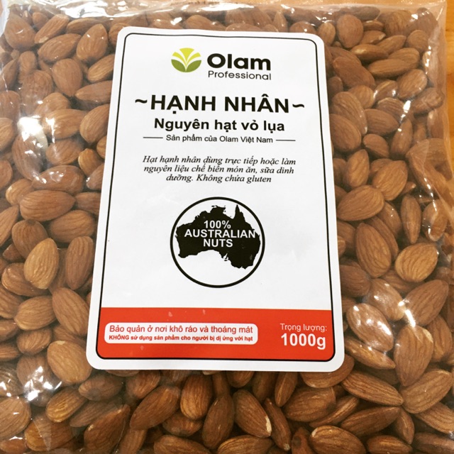 Sản phẩm hạt hạnh nhân nguyên vỏ - hạt thô được nhâp khẩu từ Úc - được sản xuất và đóng gói bởi công ty OLAM VIỆT NAM...