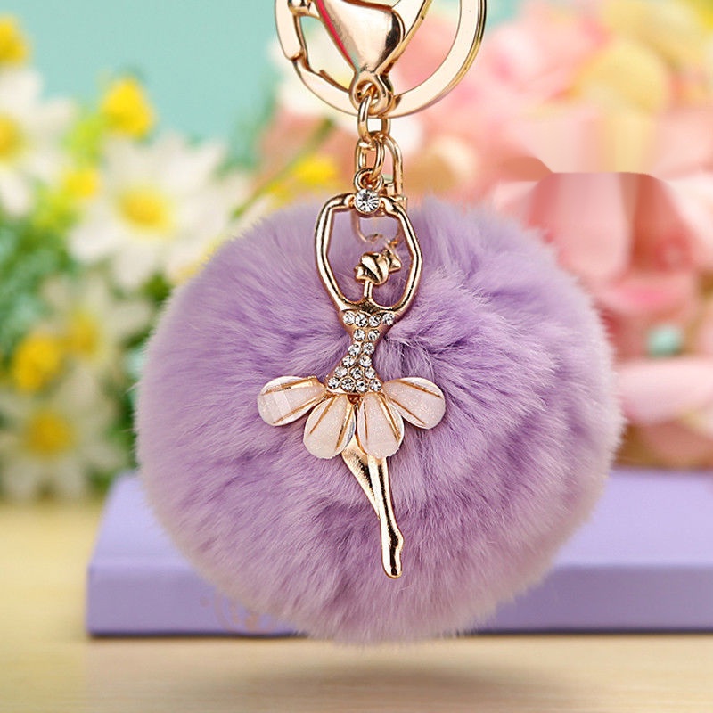 Phụ kiện handmade cục bông treo túi phụ kiện trang trí túi xách trang trí balo charm móc khoá charm đeo túi Móc Khóa Quả Cầu Lông Thỏ Đính Đá Dễ Thương