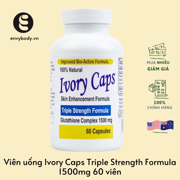 Viên uống trắng da đẹp da giảm nám nội tiết tố chống lão hóa Ivory Caps Triple Strength Formula 1500mg 60 viên