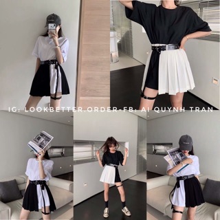 Set áo thun mix chân váy tennis cá tính kèm belt