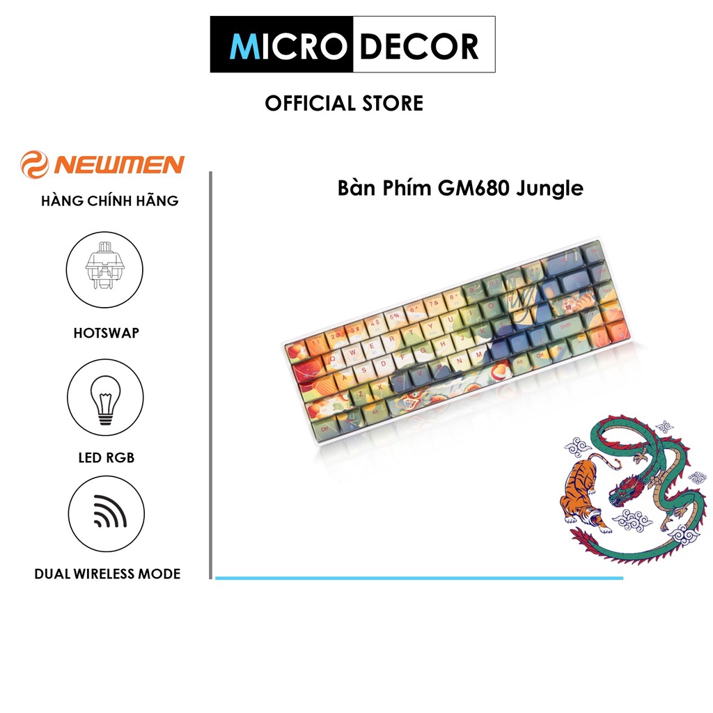 Bàn Phím Cơ Gaming🎮 NEWMEN GM680 Jungle – Dual mode BT5.0/3.0 & Wireless 2.4🎮