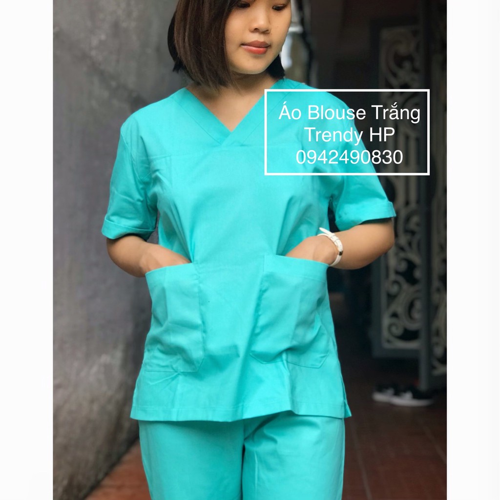 Bộ scrubs nữ - bộ kỹ thuật viên cổ tim nữ cộc tay cao cấp, Bệnh viện, Thẩm mỹ viện, spa