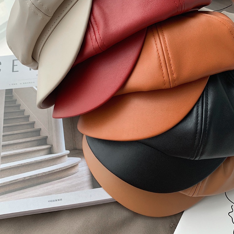 Mũ Beret Da PU Màu Trơn Phong Cách Hàn Quốc Thời Trang Cho Nữ