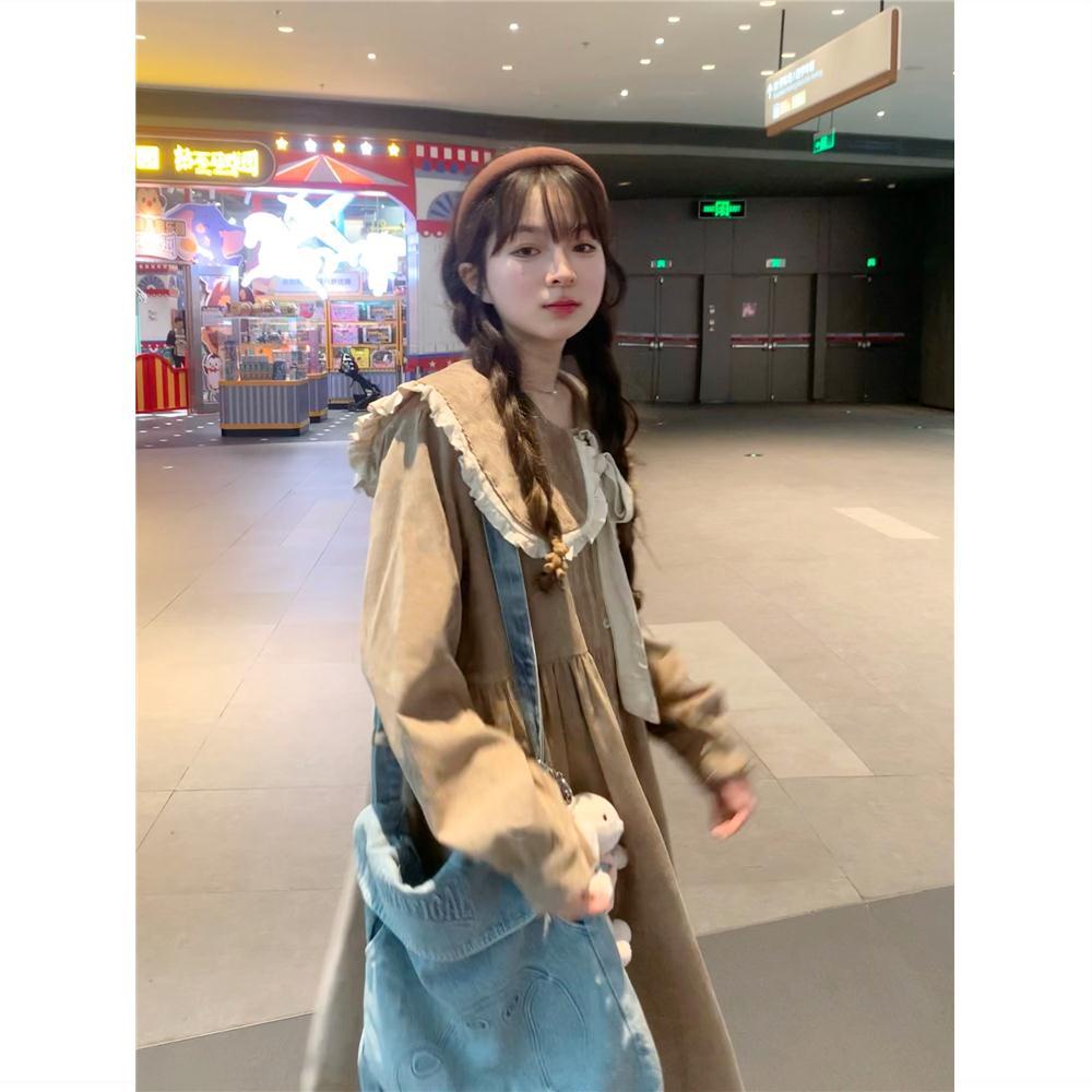 ✨váy babydoll đầm công chúa Đầm Tay Dài Cổ Ren Phong Cách Hàn Quốc Ngọt Ngào Dễ Phối Đồ Cho Nữ