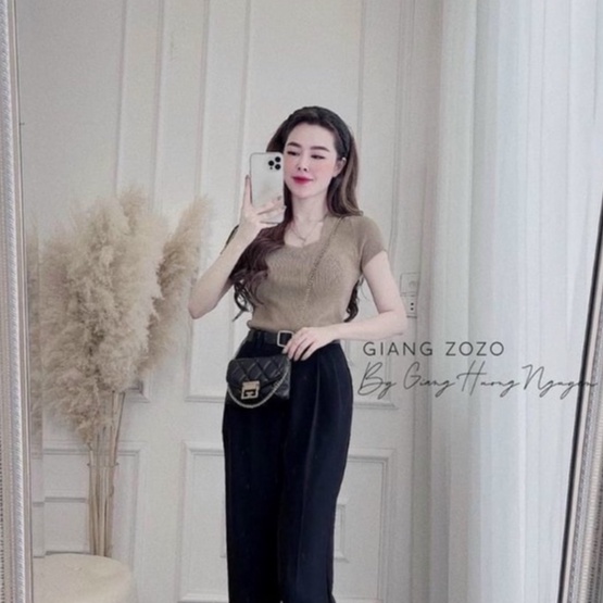 Áo len cổ vuông ngắn tay dáng ôm, Áo kiểu cổ U sexxy len mỏng AL1338 - NhiNhi Shop