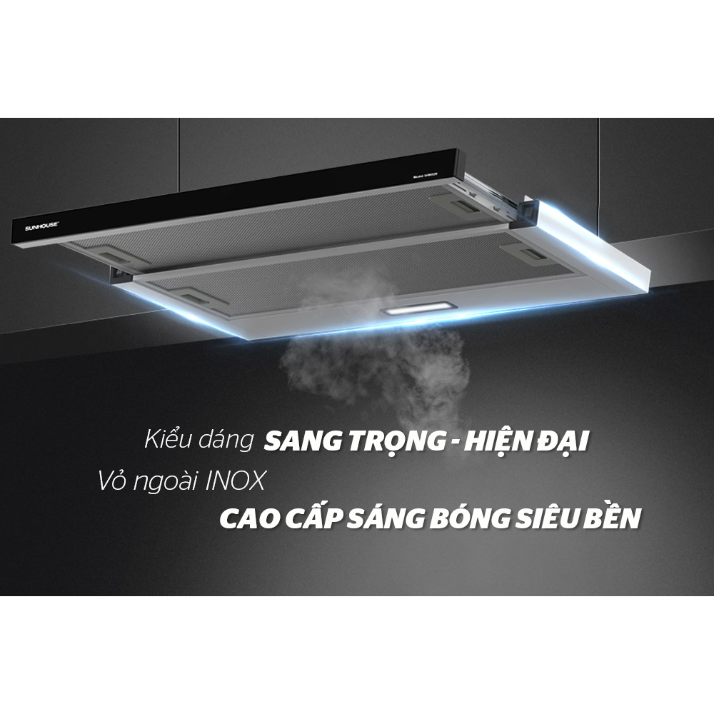 Máy hút mùi âm tủ Sunhouse SHB6128, Vỏ chất liệu inox sáng bóng, Bảng điều khiển cảm ứng dễ sử dụng, Bảo hành 18 tháng