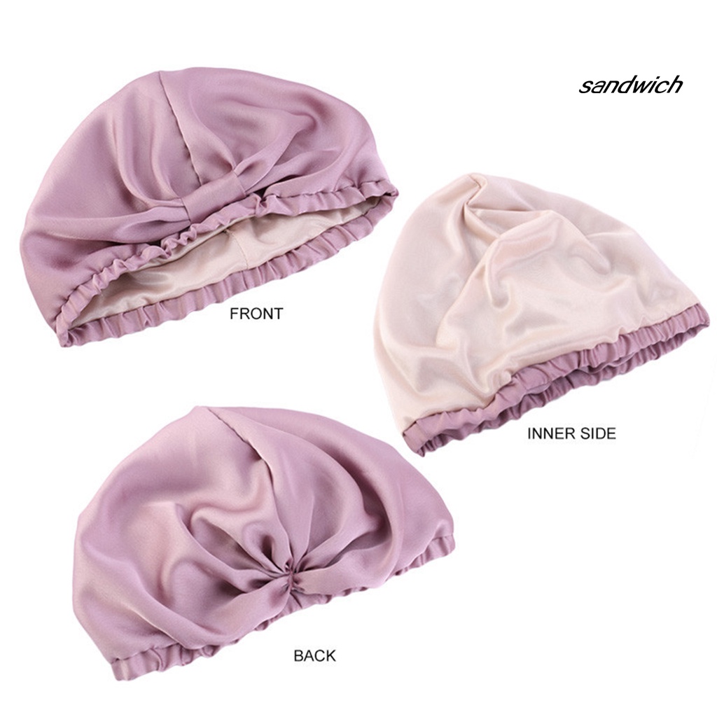Mũ trùm đầu hai lớp màu trơn co giãn bảo vệ tóc khi ngủ thiết kế đơn giản
