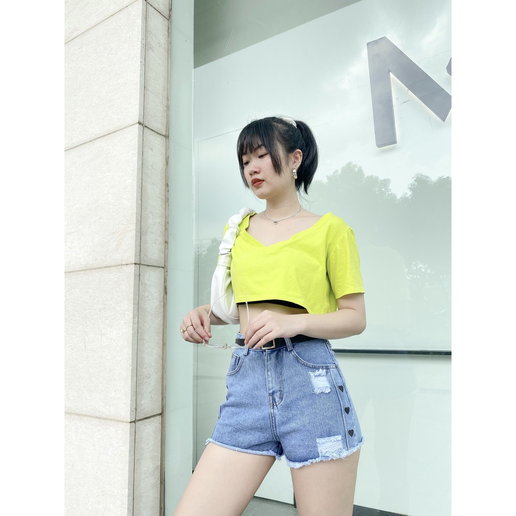 [HOT TREND] Quần Short Jeans Nữ Trái Tim Chip Thân ULZZANG
