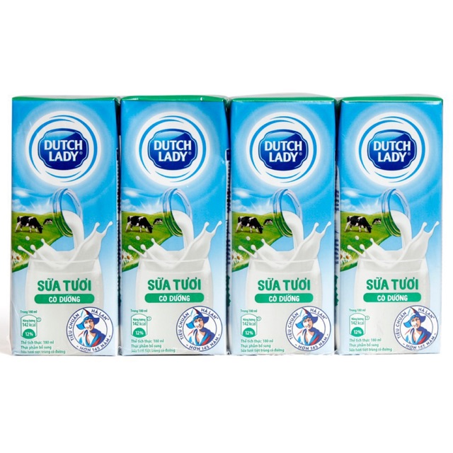 Sữa Tươi Tiệt Trùng Cô Gái Hà Lan Dutch Lady - 180ml x 4 hộp