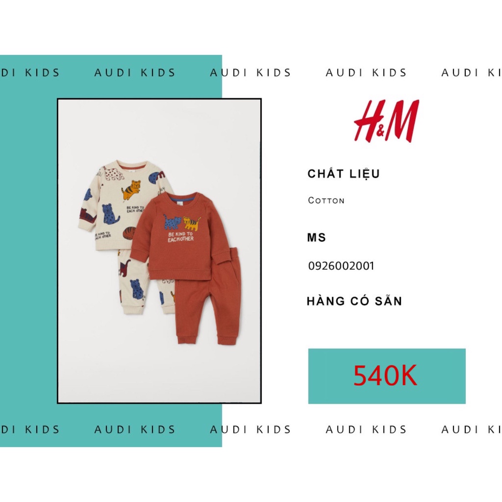 Set 2 bộ quần áo nỉ mùa thu đông cho bé từ 4 tháng đến 3 tuổi - H&M Hàng Chính Hãng