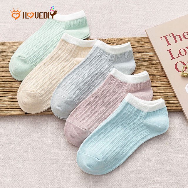 1 Đôi Vớ Ngắn Bằng Vải Cotton Họa Tiết Kẻ Sọc Màu Kẹo Ngọt Thoáng Khí Chống Trượt Dành Cho Nữ