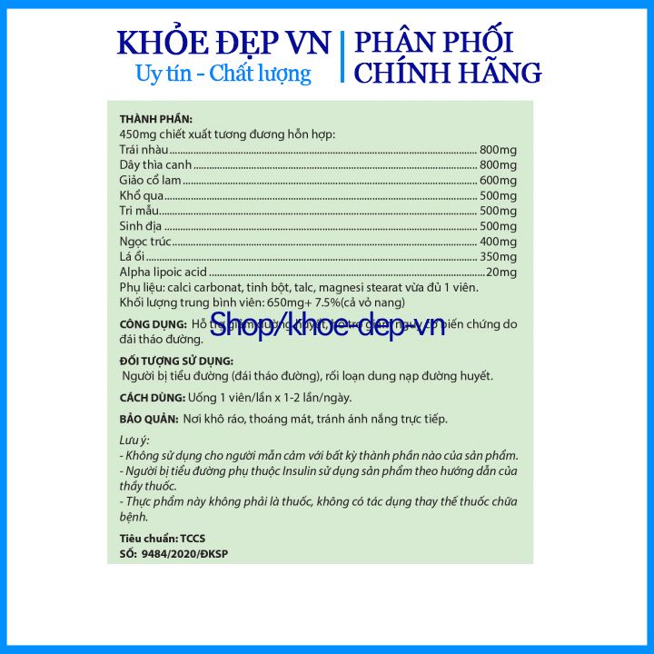 Viên uống Đường huyết hoa đà hỗ trợ hạ đường huyết, ổn định đường huyết, giảm biến chứng tiểu đường - Lọ 30 viên nang